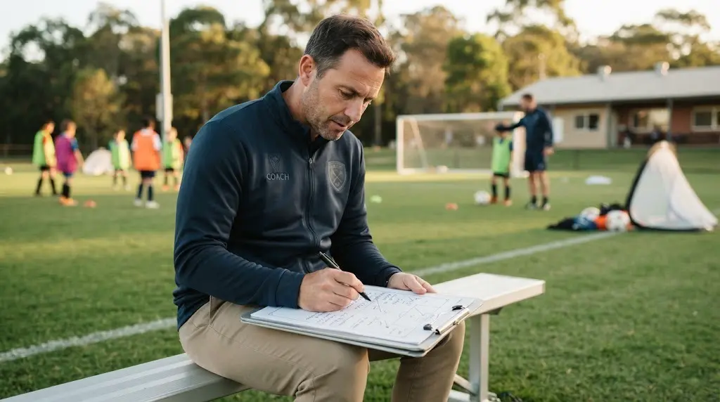 Fußballtrainer überprüft einen Trainingsplan