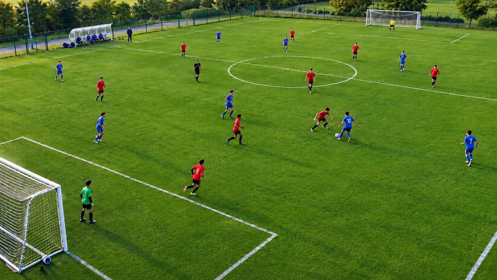 9-gegen-9-Jugendfußballspiel auf einem Kleinfeld