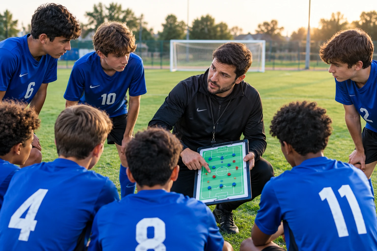youth soccer coach organizing 9v9 team positions