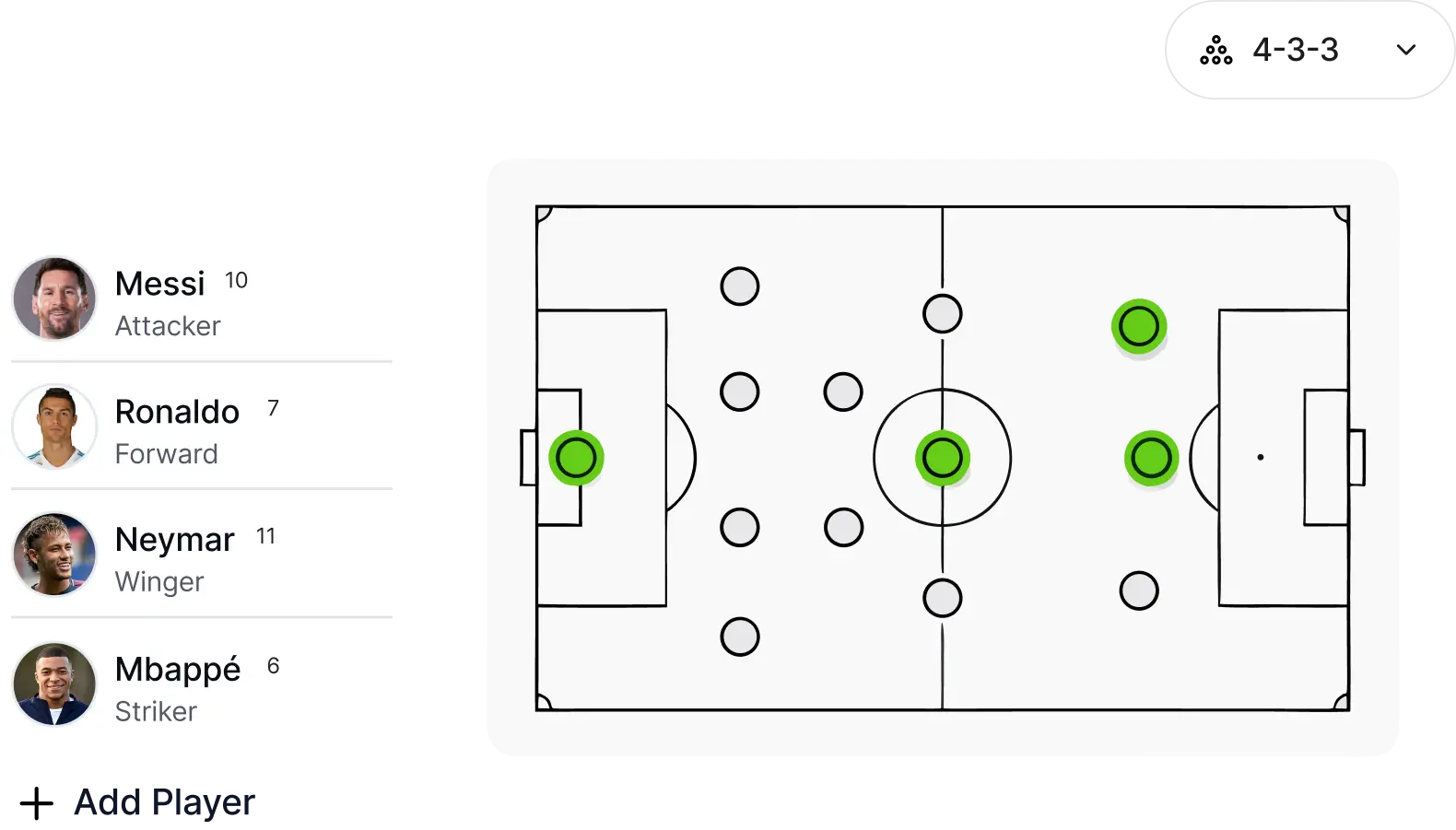 Football pitch diagram used to build and edit team formations