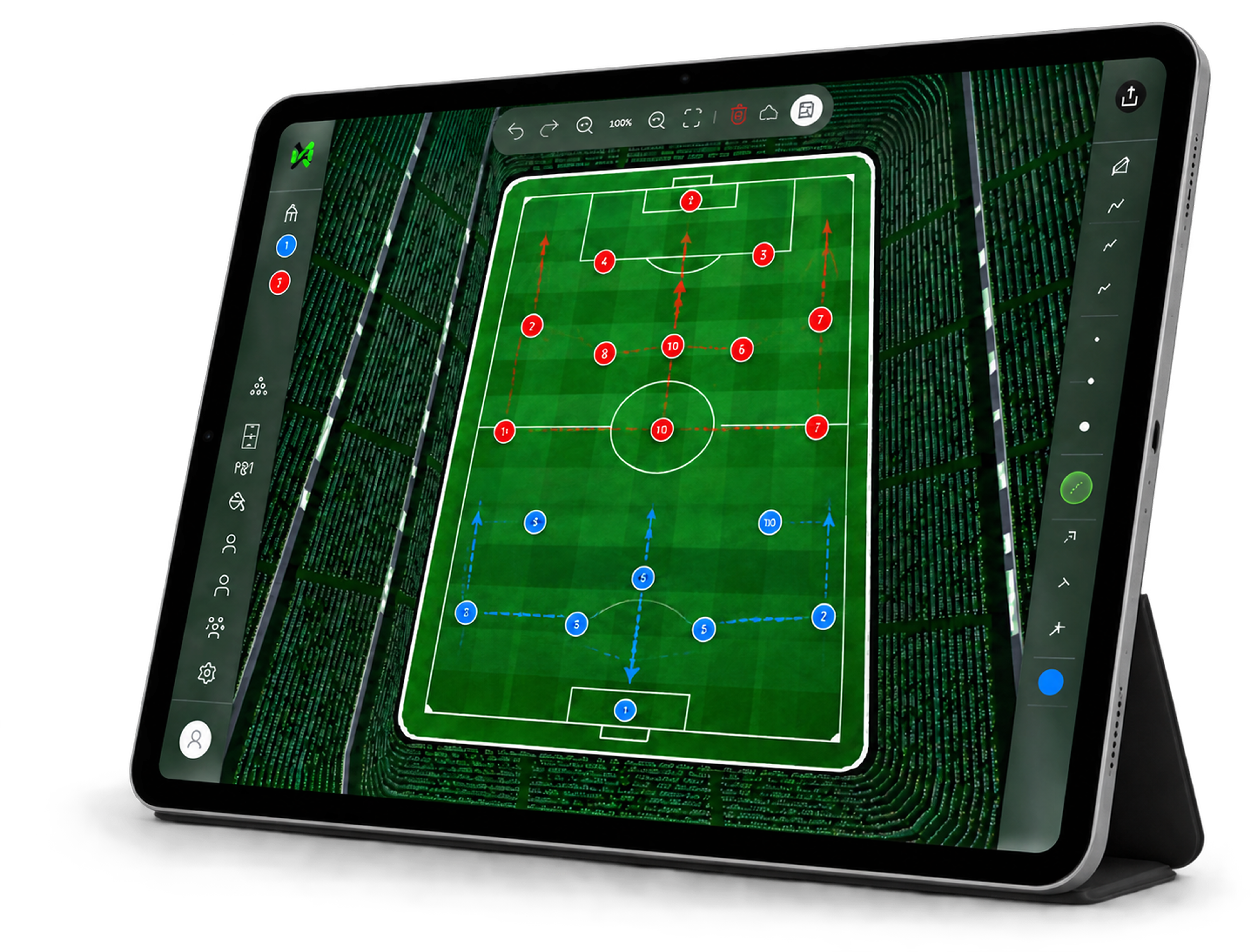 مدرب يراجع تشكيلات كرة القدم على جهاز لوحي باستخدام my tactic board
